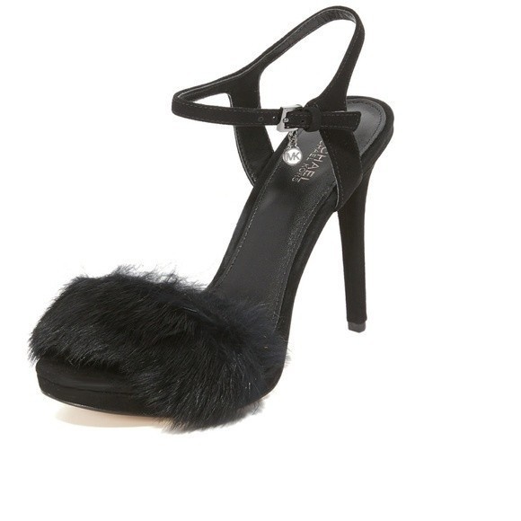New! MICHAEL KORS Women's Rabbit Fur Trim Black Sexy Heels Open-Toe Pumps NWB - Picture 5 of 7